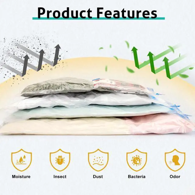 Alt view image 5 of 6 - 8 Pack Travel Vacuum Storage Bags 4 Size(24/28/32/40 Inch), Portable Vacuum Seal Bags for Clothing Travel with Pump, Space Saver Bag for Luggage Suitcases Clothes Bedding Seasonal Storage