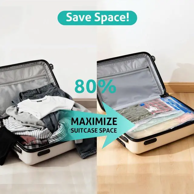 Alt view image 3 of 6 - 8 Pack Travel Vacuum Storage Bags 4 Size(24/28/32/40 Inch), Portable Vacuum Seal Bags for Clothing Travel with Pump, Space Saver Bag for Luggage Suitcases Clothes Bedding Seasonal Storage