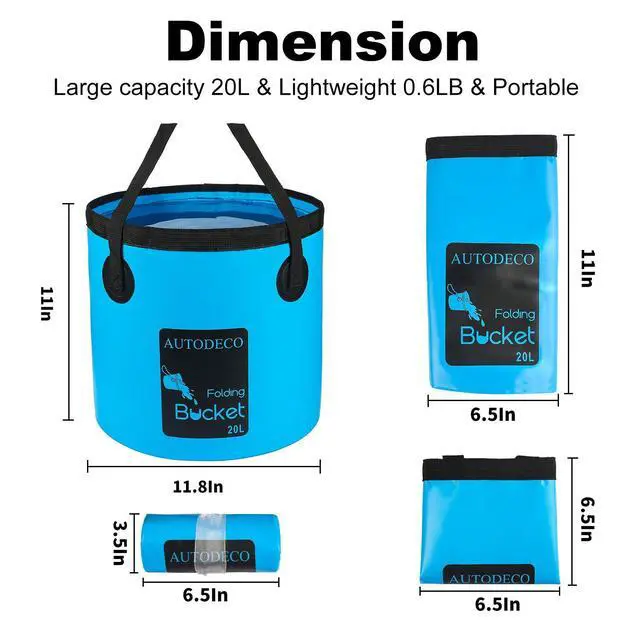 Alt view image 3 of 7 - Collapsible Bucket 5 Gallon Container Folding Water Bucket Portable Wash Basin for Camping Fishing Travelling Outdoor Gardening Blue 1Pcs 20L