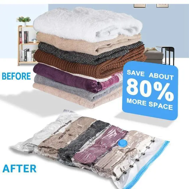 Alt view image 3 of 7 - Vacuum Storage Bags with Hand Pump 5 Pack Large Space Saver Bags for Clothes, Blankets, Comforters & Pillows Airtight Reusable Compression Bags for Travel & Home Organization