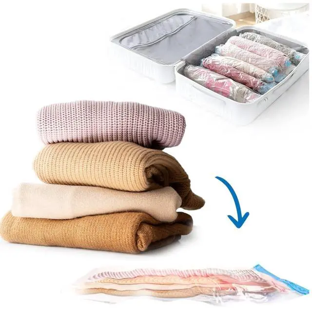 Alt view image 6 of 7 - Vacuum Storage Bags with Hand Pump 5 Pack Large Space Saver Bags for Clothes, Blankets, Comforters & Pillows Airtight Reusable Compression Bags for Travel & Home Organization