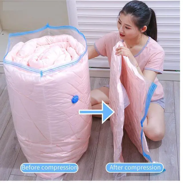 Alt view image 5 of 7 - Vacuum Storage Bags with Hand Pump 5 Pack Large Space Saver Bags for Clothes, Blankets, Comforters & Pillows Airtight Reusable Compression Bags for Travel & Home Organization