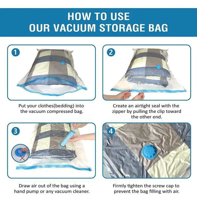 Alt view image 7 of 7 - Vacuum Storage Bags with Hand Pump 5 Pack Large Space Saver Bags for Clothes, Blankets, Comforters & Pillows Airtight Reusable Compression Bags for Travel & Home Organization