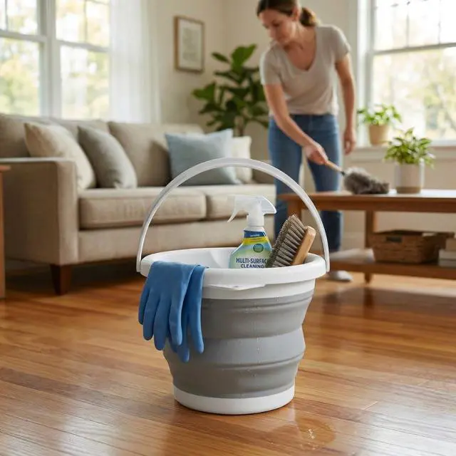 Alt view image 4 of 7 - Collapsible Bucket 5L, Foldable Silicone Water Pail with Handle, Portable Space Saving Bucket for Cleaning, Camping, Car Wash, Fishing, Travel, Durable Lightweight Utility Container