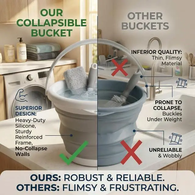 Alt view image 5 of 7 - Collapsible Bucket 5L, Foldable Silicone Water Pail with Handle, Portable Space Saving Bucket for Cleaning, Camping, Car Wash, Fishing, Travel, Durable Lightweight Utility Container
