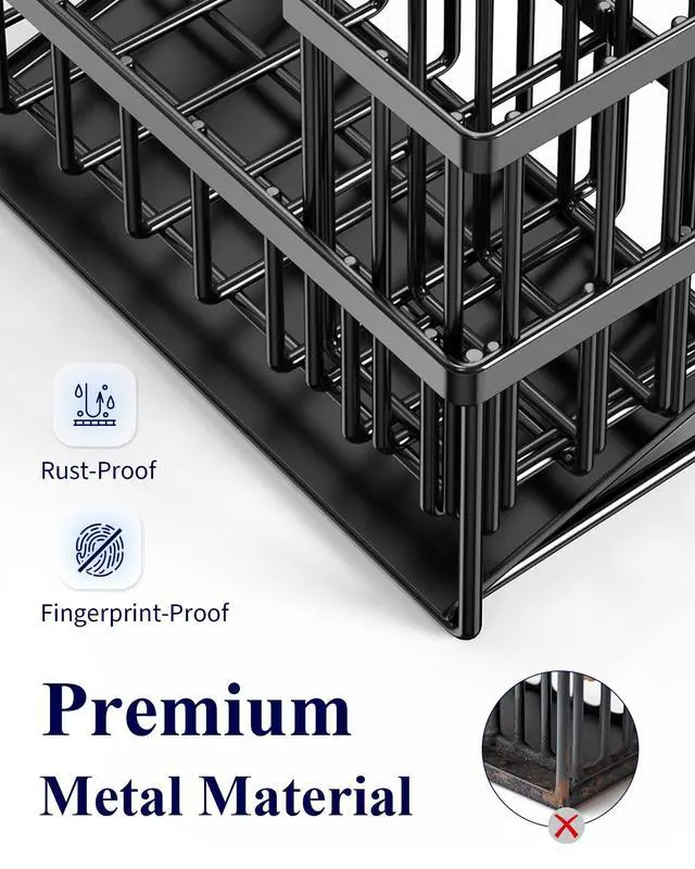 Alt view image 6 of 7 - Sponge Holder for Kitchen Sink - Rustproof Stainless Steel Sink Caddy Organization and Storage Essentials with High Brush Holder, Home Decor Accessories, 7.9" x 3.7" x 6.2", Black