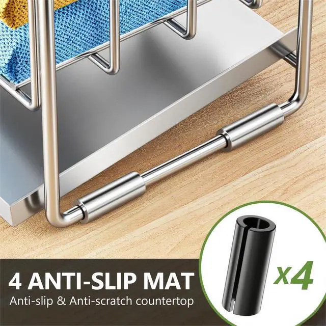 Alt view image 4 of 7 - Silver 2-Tier Kitchen Sink Caddy Organzier Rack with Flexible Dish Brush Holder, Sponge Holder for Kitchen Sink Countertop Organization Storage,Home Decor Stainless Steel