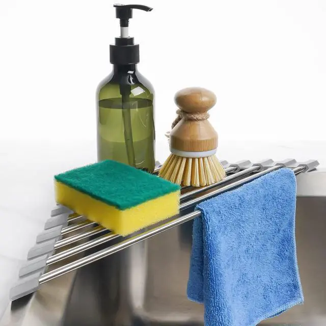 Main image of Triangle Roll-Up Dish Drying Rack for Sink Corner Small Foldable Stainless Steel Over The Sink Multipurpose Kitchen Drainer Caddy Organizer Storage Space Saver Shelf Holder (Gray)