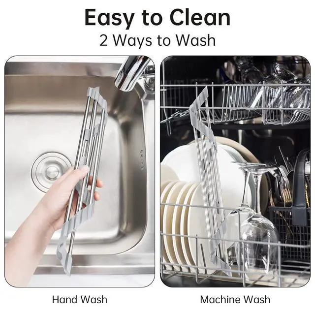 Alt view image 5 of 7 - Triangle Roll-Up Dish Drying Rack for Sink Corner Small Foldable Stainless Steel Over The Sink Multipurpose Kitchen Drainer Caddy Organizer Storage Space Saver Shelf Holder (Gray)