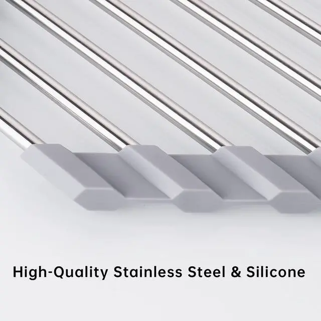 Alt view image 2 of 7 - Triangle Roll-Up Dish Drying Rack for Sink Corner Small Foldable Stainless Steel Over The Sink Multipurpose Kitchen Drainer Caddy Organizer Storage Space Saver Shelf Holder (Gray)