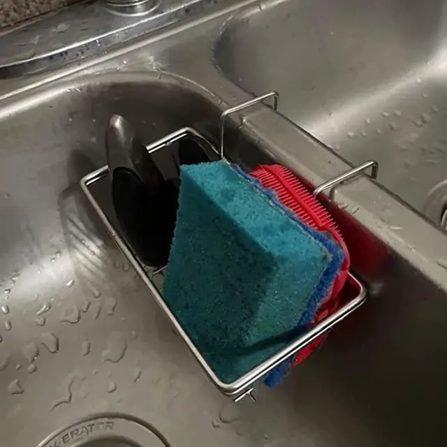 Alt view image 6 of 6 - Kitchen Sponge Holder - JIANYI Stainless Steel Holder, Kitchen Sink Caddy, Dishwashing Liquid Drainer Rack - Sink Organizer for Sponge Brush Soap Towel and Sink Supplies
