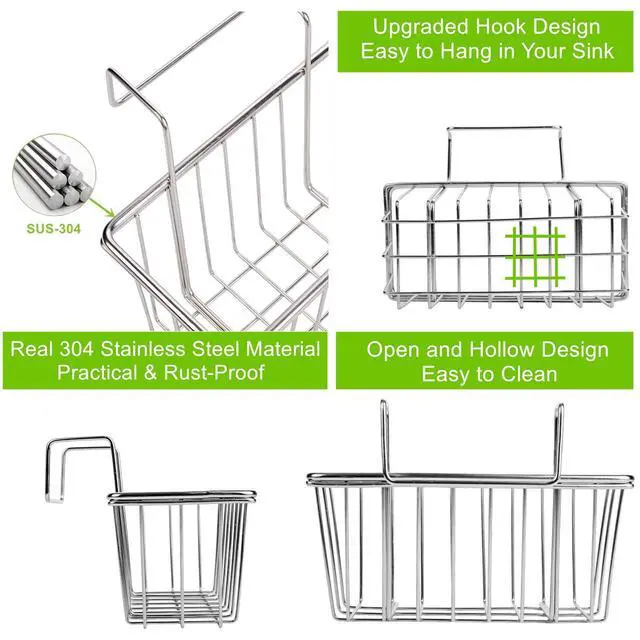 Alt view image 2 of 6 - Kitchen Sponge Holder - JIANYI Stainless Steel Holder, Kitchen Sink Caddy, Dishwashing Liquid Drainer Rack - Sink Organizer for Sponge Brush Soap Towel and Sink Supplies