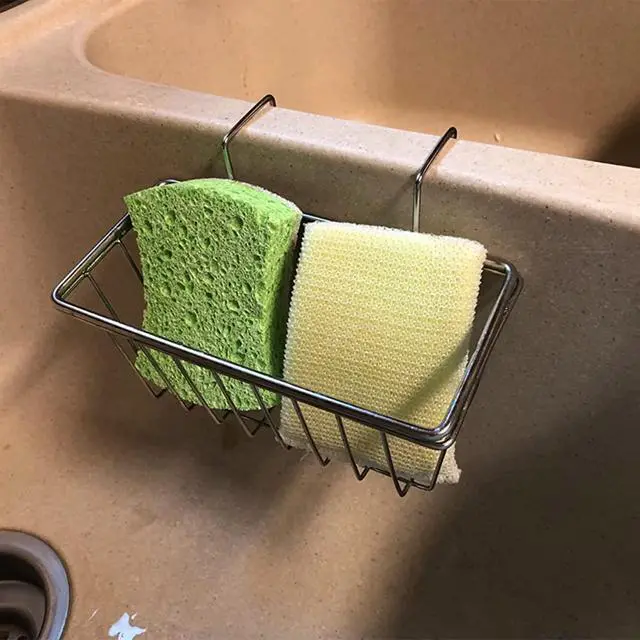 Alt view image 5 of 6 - Kitchen Sponge Holder - JIANYI Stainless Steel Holder, Kitchen Sink Caddy, Dishwashing Liquid Drainer Rack - Sink Organizer for Sponge Brush Soap Towel and Sink Supplies