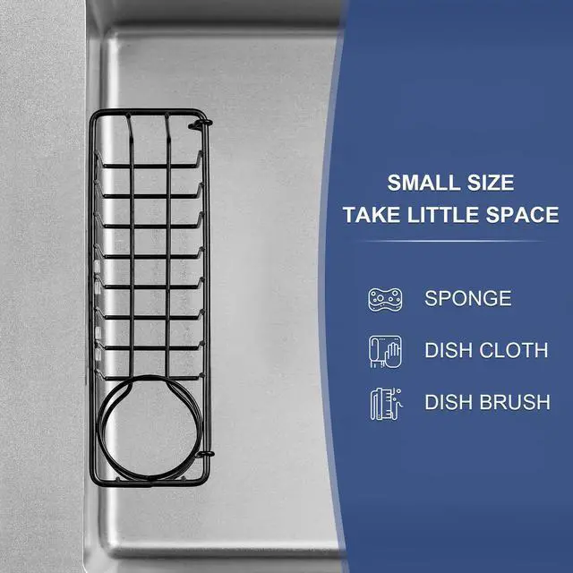 Alt view image 5 of 7 - 3-In-1 Sponge Holder for Kitchen Sink, 2 Type Suspension Options (Suction Cups & Adhesive Hook), Hanging Sink Caddy Organizer Rack - Sponge, Dish Cloth, Brush, Scrubber, 304 Stainless Steel - Black