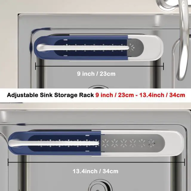 Alt view image 2 of 6 - Telescopic Sink Storage Rack with 2 Sponge - Sink Caddy Sponge Holder for kitchen sink(Blue)