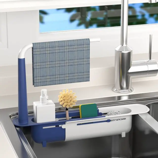 Main image of Telescopic Sink Storage Rack with 2 Sponge - Sink Caddy Sponge Holder for kitchen sink(Blue)