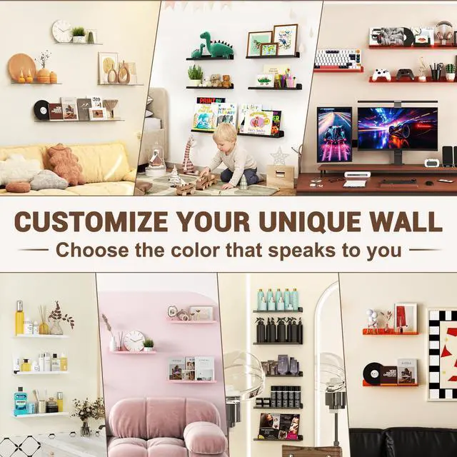 Alt view image 7 of 7 - Floating Shelves for Wall Decor, 15" Extra Clear Wall Shelves for Bedroom, Living Room, Kitchen, Bathroom Decor, Nail Polish/Book/Decoration/Makeup/Perfume Organizer Floating Shelf-3Pack