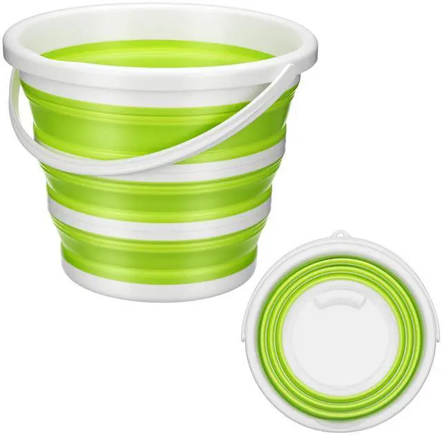 Main image of Collapsible Bucket with Handle, Space Saving Silicone Mop Bucket, Portable Foldable Cleaning Bucket for Home, Camping, Car Wash, Laundry, Kitchen & Outdoor Use (Green)