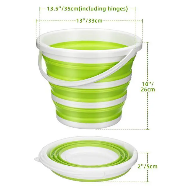 Alt view image 4 of 7 - Collapsible Bucket with Handle, Space Saving Silicone Mop Bucket, Portable Foldable Cleaning Bucket for Home, Camping, Car Wash, Laundry, Kitchen & Outdoor Use (Green)