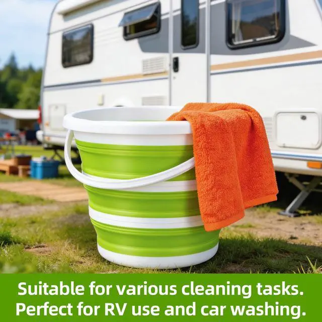 Alt view image 3 of 7 - Collapsible Bucket with Handle, Space Saving Silicone Mop Bucket, Portable Foldable Cleaning Bucket for Home, Camping, Car Wash, Laundry, Kitchen & Outdoor Use (Green)