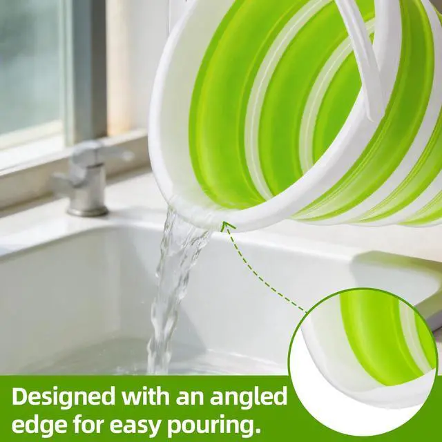 Alt view image 6 of 7 - Collapsible Bucket with Handle, Space Saving Silicone Mop Bucket, Portable Foldable Cleaning Bucket for Home, Camping, Car Wash, Laundry, Kitchen & Outdoor Use (Green)