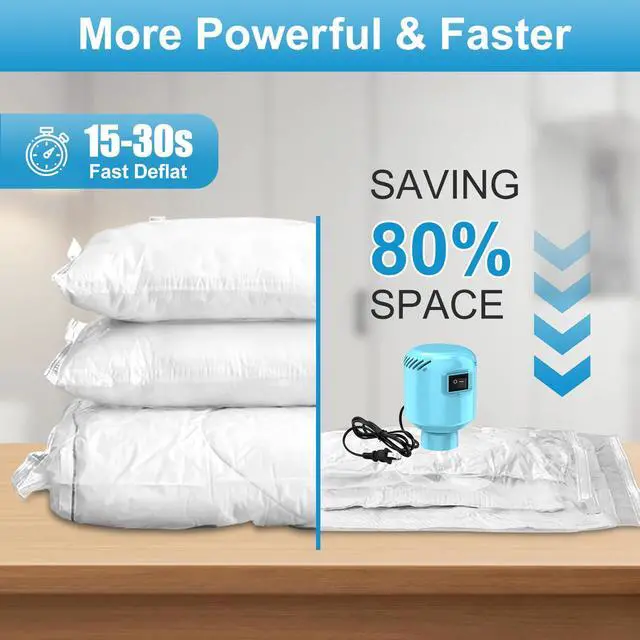 Alt view image 2 of 7 - Electric Pump for Vacuum Storage Bags, Portable Vacuum Bag Pump, Electric Vacuum Pump for Storage Bags, Great for Various Vacuum Seal Bags for Clothing,Blankets,Bedding- Blue (No Bags)