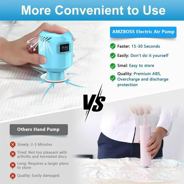 Alt view image 3 of 7 - Electric Pump for Vacuum Storage Bags, Portable Vacuum Bag Pump, Electric Vacuum Pump for Storage Bags, Great for Various Vacuum Seal Bags for Clothing,Blankets,Bedding- Blue (No Bags)