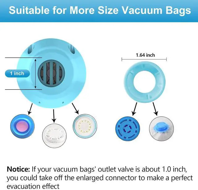 Alt view image 4 of 7 - Electric Pump for Vacuum Storage Bags, Portable Vacuum Bag Pump, Electric Vacuum Pump for Storage Bags, Great for Various Vacuum Seal Bags for Clothing,Blankets,Bedding- Blue (No Bags)