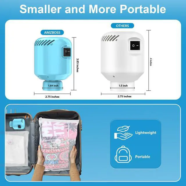 Alt view image 5 of 7 - Electric Pump for Vacuum Storage Bags, Portable Vacuum Bag Pump, Electric Vacuum Pump for Storage Bags, Great for Various Vacuum Seal Bags for Clothing,Blankets,Bedding- Blue (No Bags)