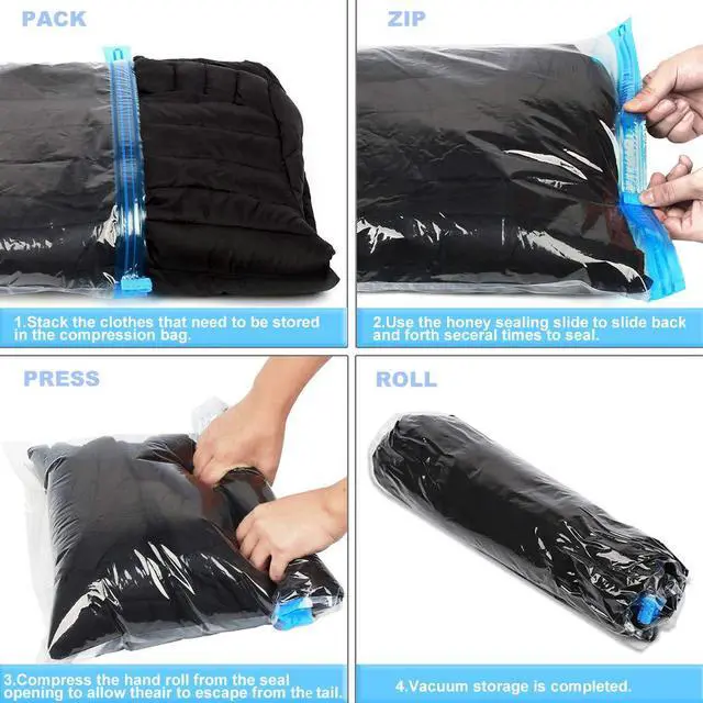 Alt view image 2 of 7 - Compression Bags - Travel Accessories - 10 Pack Space Saver Bags - No Vacuum or Pump Needed - Vacuum Storage Bags for Travel Essentials - Home Packing-Organizers (Blue)