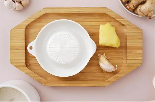 Alt view image 5 of 7 - 1 Pack Advanced Ceramic Grater Plate for Ginger, Garlic, Onion, Cheese, Lemon, Chocolate, Vegetables and Fruits in Kitchen, White, 4 Inches