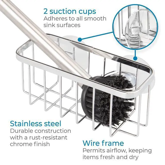 Alt view image 5 of 5 - Gia Stainless Steel Dish Sponge Holder Basket with Suction Cups, Ideal for Kitchen Sinks and Bathroom Organization, 2.25"D x 2.5"W x 5.75"H, Set of 1, Polished