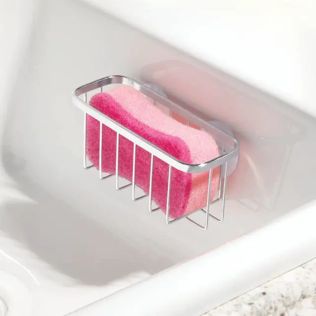 Alt view image 2 of 5 - Gia Stainless Steel Dish Sponge Holder Basket with Suction Cups, Ideal for Kitchen Sinks and Bathroom Organization, 2.25"D x 2.5"W x 5.75"H, Set of 1, Polished