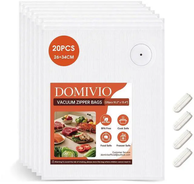 Main image of Reusable Vacuum Storage Bags for Food, 20 Pack Large (10.2" x 13.4") BPA-Free Vacuum Sealer Bags, Airtight Sous Vide Bags with Double Zipper & Air Valve for Meal Prep
