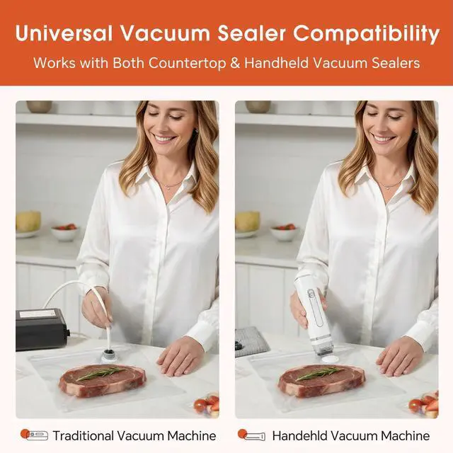 Alt view image 2 of 7 - Reusable Vacuum Storage Bags for Food, 30PCS (S+M) BPA-Free Sous Vide & Freezer Bags with Air Valve, 2 Sizes 7.9'' x 9.8'' & 10.2'' x 11'', Compatible with Most Vacuum Sealers