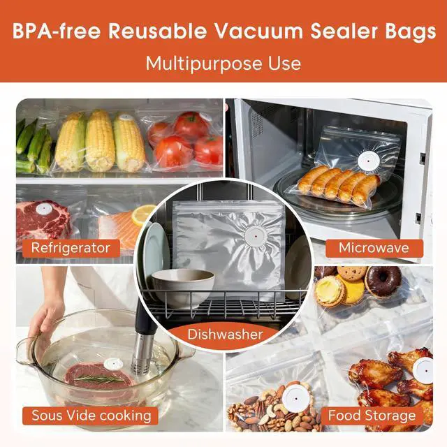 Alt view image 6 of 7 - Reusable Vacuum Storage Bags for Food, 30PCS (S+M) BPA-Free Sous Vide & Freezer Bags with Air Valve, 2 Sizes 7.9'' x 9.8'' & 10.2'' x 11'', Compatible with Most Vacuum Sealers