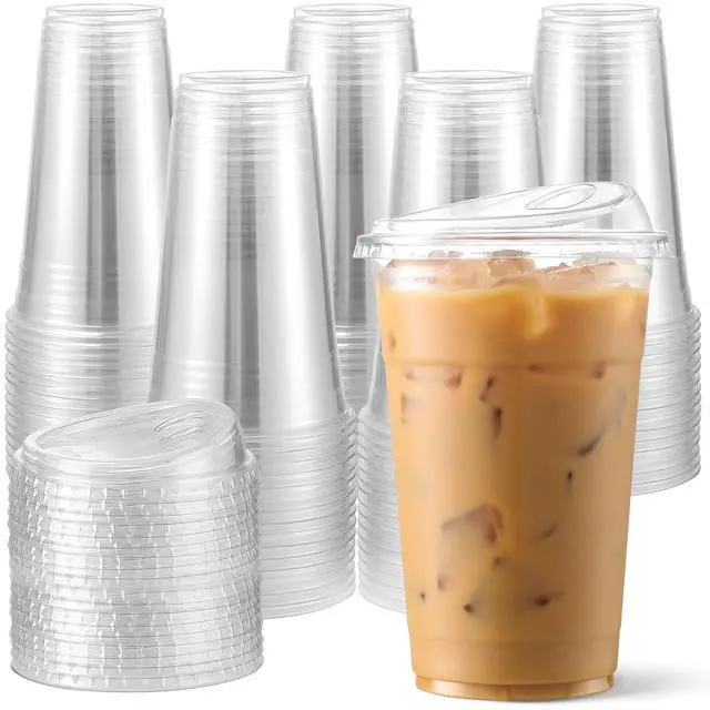Main image of 100 Pack 16 oz Plastic Cups With Strawless Sip-Lids, Iced Coffee Cups With Lids BPA Free, Disposable Clear Cups, To Go Cups for Smoothies, Party Drinks, Bubble Tea, Cold Beverage