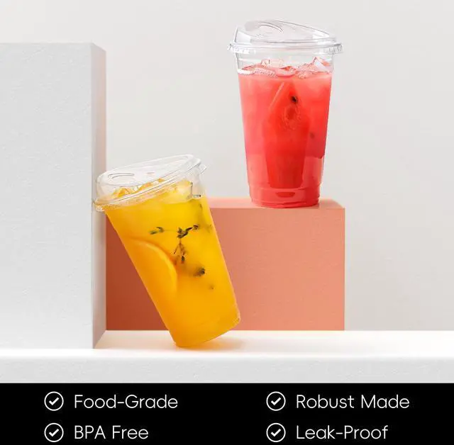 Alt view image 3 of 7 - 100 Pack 16 oz Plastic Cups With Strawless Sip-Lids, Iced Coffee Cups With Lids BPA Free, Disposable Clear Cups, To Go Cups for Smoothies, Party Drinks, Bubble Tea, Cold Beverage