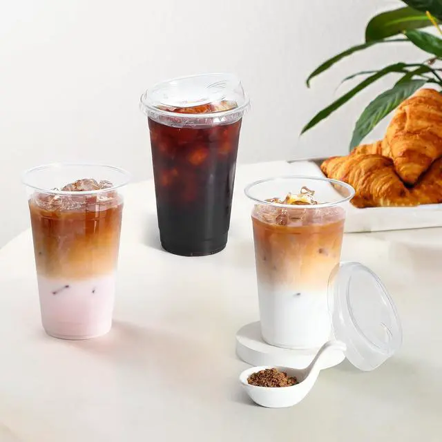 Alt view image 7 of 7 - 100 Pack 16 oz Plastic Cups With Strawless Sip-Lids, Iced Coffee Cups With Lids BPA Free, Disposable Clear Cups, To Go Cups for Smoothies, Party Drinks, Bubble Tea, Cold Beverage