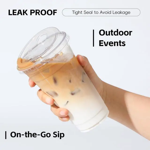 Alt view image 4 of 7 - 100 Pack 16 oz Plastic Cups With Strawless Sip-Lids, Iced Coffee Cups With Lids BPA Free, Disposable Clear Cups, To Go Cups for Smoothies, Party Drinks, Bubble Tea, Cold Beverage