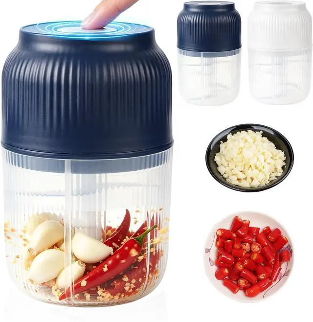 Main image of Electric Garlic Chopper, Mini Portable Veggie Chopper Garlic Grinder Masher Onion Chopper, Rechargeable Cordless Food Processor & Food Chopper for Garlic Onion Ginger Chili Vegetables, 400ml (Blue)