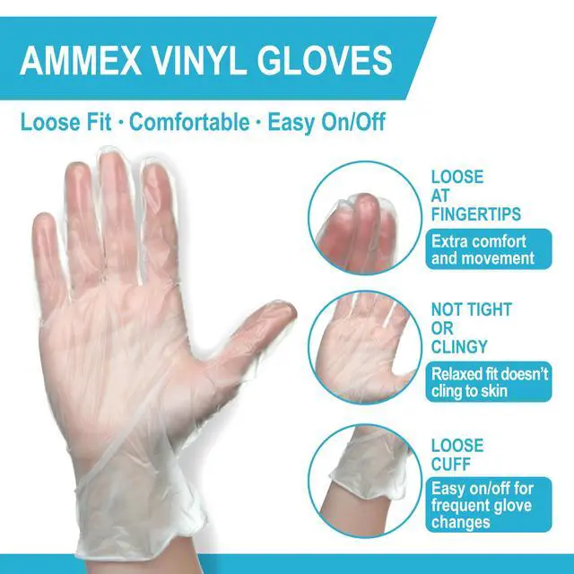 Alt view image 6 of 6 - Clear Vinyl Disposable Exam/Medical Gloves, 3 Mil, Latex/Powder-Free, Food-Safe, Smooth, Non-Sterile, Medium Box of 100