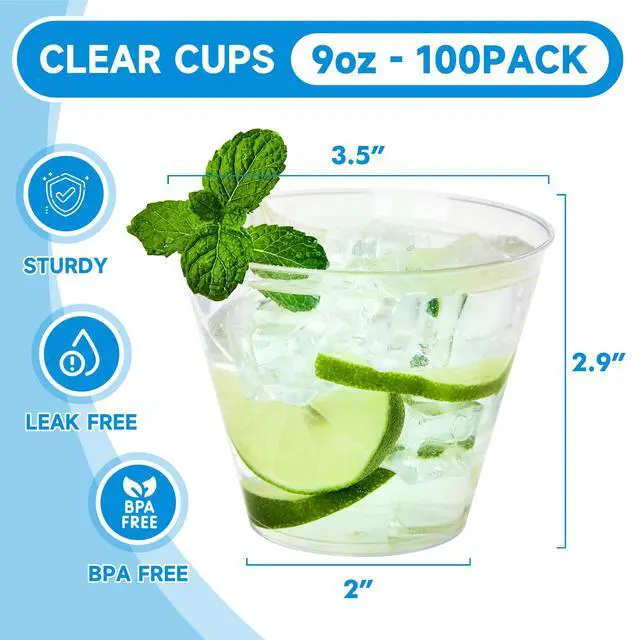 Alt view image 4 of 7 - 9 oz Clear Plastic Cups 100 packs, Disposable Plastic Party Cups Tumblers, Cocktail Cups, Perfect for Parties, Wedding and Events
