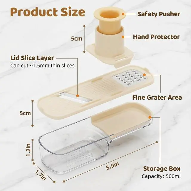 Alt view image 5 of 7 - 2Pcs 3 in 1 Mini Garlic Grinder, Multifunctional Garlic Grater Ginger Vegetable Chopper, Handheld Kitchen Gadget with Container & Safety Guard for Camping Picnic Cooking
