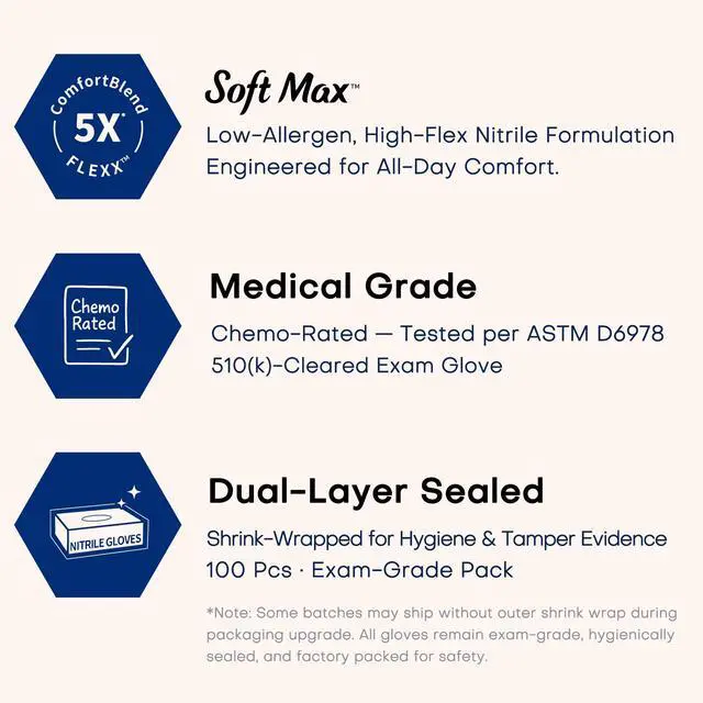 Alt view image 2 of 7 - Disposable Nitrile Gloves, Chemical Resistant, Powder-Free, Latex-Free, Food Safe, Medical Exam Gloves, Black, X-Large, 100 Pcs