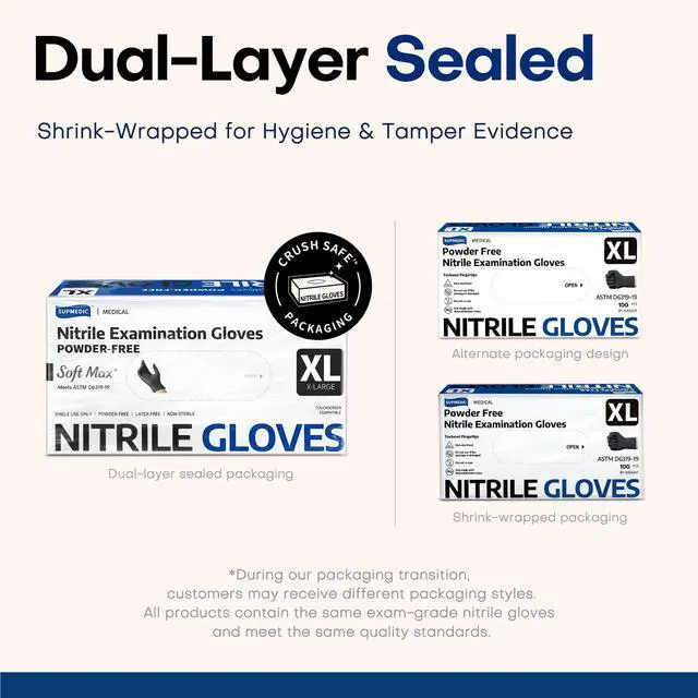 Alt view image 5 of 7 - Disposable Nitrile Gloves, Chemical Resistant, Powder-Free, Latex-Free, Food Safe, Medical Exam Gloves, Black, X-Large, 100 Pcs
