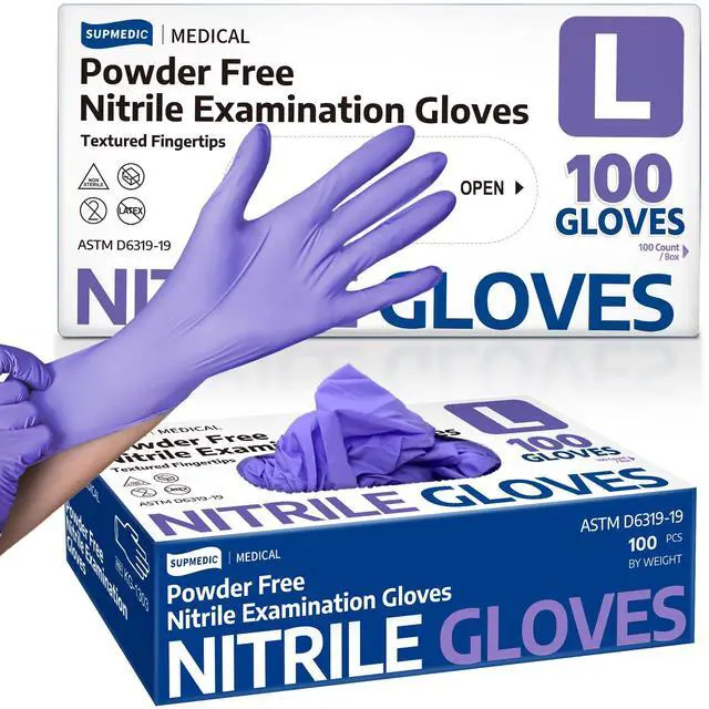 Main image of Nitrile Exam Gloves, 3.5 Mil Powder-Free Food Safe Cooking Cleaning Lab Disposable Medical Glove, Violet Blue 100 Pcs (Large)