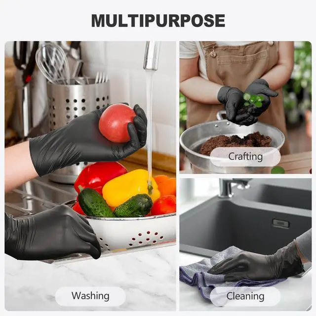 Alt view image 3 of 6 - Black Vinyl Gloves, Food Grade Gloves Disposable Latex Free & Powder Free, Guantes for Cleaning Cooking Food Prep (200, Medium)