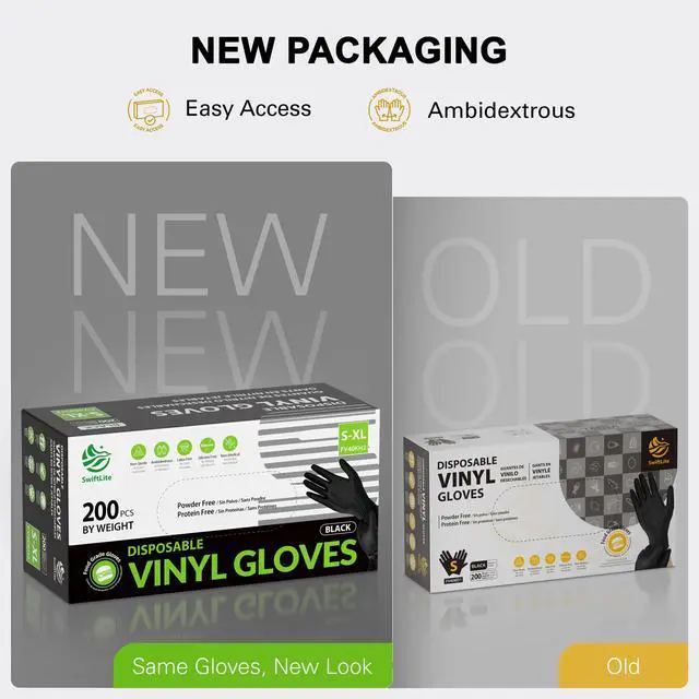 Alt view image 6 of 6 - Black Vinyl Gloves, Food Grade Gloves Disposable Latex Free & Powder Free, Guantes for Cleaning Cooking Food Prep (200, Medium)