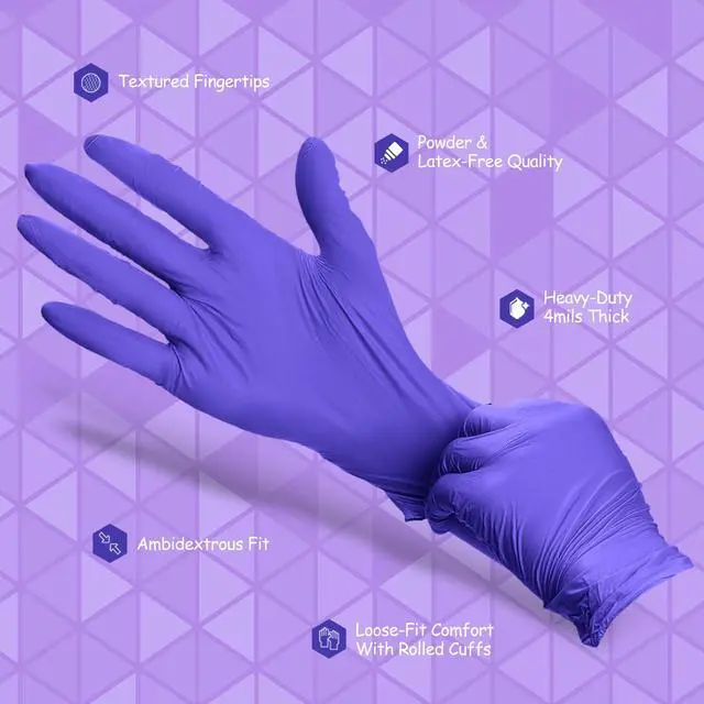 Alt view image 5 of 6 - Nitrile Gloves,Disposable Cleaning Gloves,(Large, 100-Count) Powder Free, Latex Free,Rubber Free,Ultra-Strong,Food Handling Use, Single Use Non-Sterile Protective Gloves